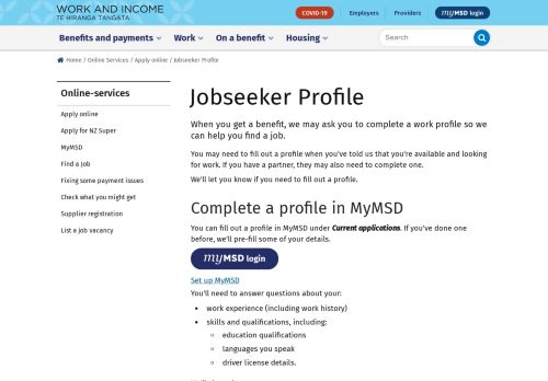 
                            5. Jobseeker Profile - Work and Income