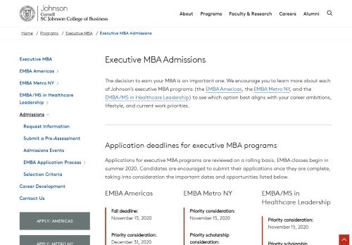 
                            4. Johnson at Cornell | Executive MBA - Admissions
