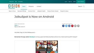 
                            2. JoikuSpot is Now on Android - PR Newswire