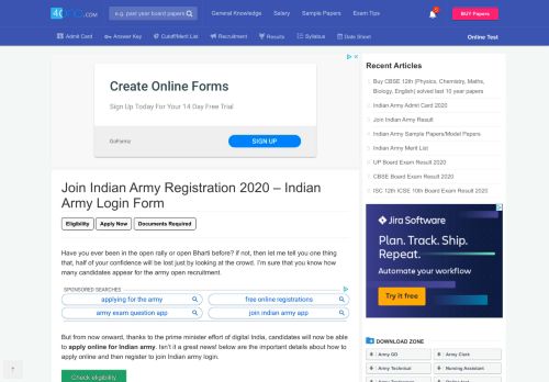 
                            12. Join Indian Army Online Registration 2019 - Army Login Form - 4ONO