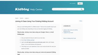 
                            6. Joining a class using your existing Kidblog account – Support