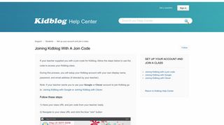 
                            5. Joining Kidblog with a join code – Support