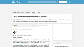 
                            6. Joker online Shopping Card wo überall einlösbar? (Online-Shop ...