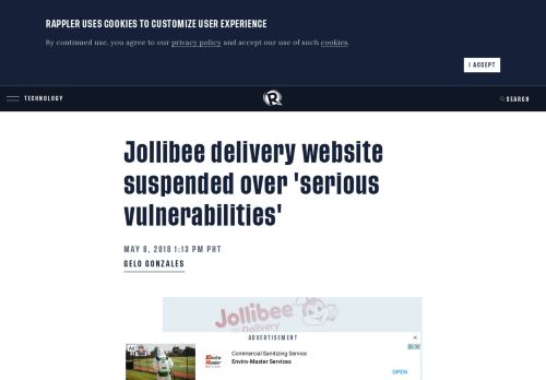 
                            7. Jollibee delivery website suspended over 'serious vulnerabilities'