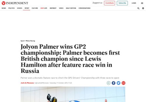 
                            10. Jolyon Palmer wins GP2 championship: Palmer becomes first British ...