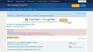 
                            2. Joomla 2.5 can't login to Admin or Site - Joomla! Forum ...