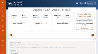 
                            1. Joomla! < 3.6.4 - Admin Takeover - Exploit Database