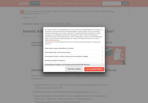 
                            13. Joomla: Administrator-Passwort vergessen - was tun? - CHIP