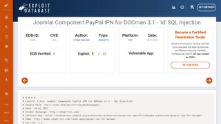 
                            13. Joomla! Component PayPal IPN for DOCman 3.1 - 'id' SQL Injection