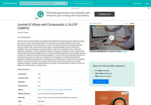 
                            6. Journal of Alloys and Compounds | RG Impact Rankings 2018 and 2019