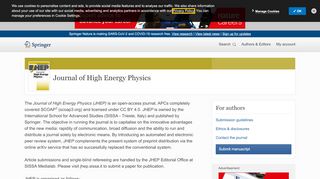 
                            3. Journal of High Energy Physics (JHEP) (Press) - Springer