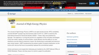 
                            2. Journal of High Energy Physics (JHEP) - Springer