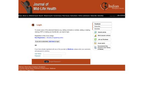
                            1. Journal of Mid-life Health : Login