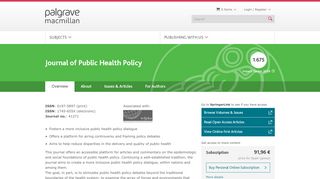 
                            12. Journal of Public Health Policy - A Palgrave journal - Springer