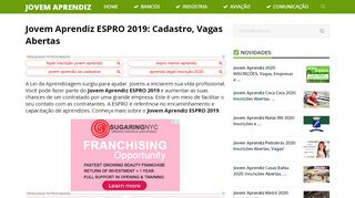 
                            6. JOVEM APRENDIZ ESPRO 2019 → Cadastro, Vagas Abertas