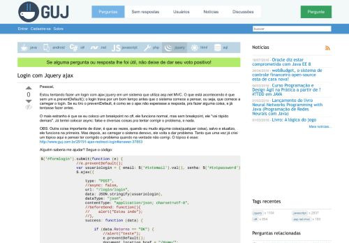 
                            9. jquery - Login com Jquery ajax - GUJ Respostas