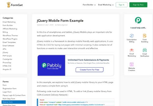 
                            9. jQuery Mobile Form Example | FormGet
