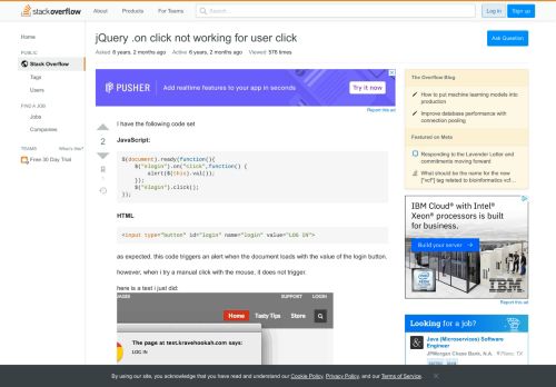 
                            1. jQuery .on click not working for user click - Stack Overflow