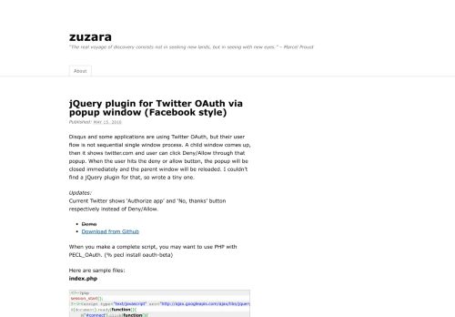 
                            1. jQuery plugin for Twitter OAuth via popup window (Facebook style ...