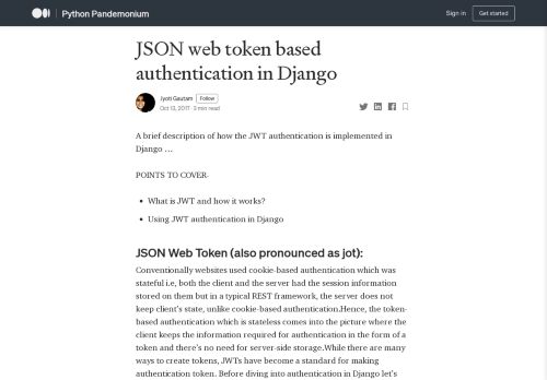 
                            5. JSON web token based authentication in Django – Python ... - Medium
