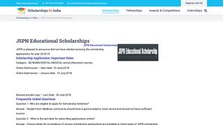 
                            12. JSPN Educational Scholarships Jaya Satya Pramoda Nidhi Scholarship