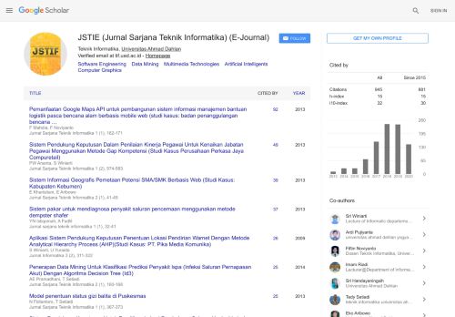 
                            11. JSTIE (Jurnal Sarjana Teknik Informatika) (E-Journal) - Citações do ...