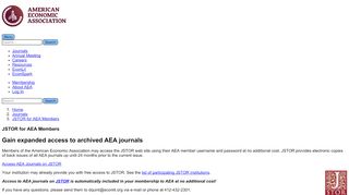 
                            4. JSTOR access for AEA members - American Economic Association