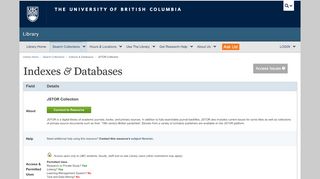 
                            10. JSTOR Collection - Indexes & Databases | UBC Library Index ...