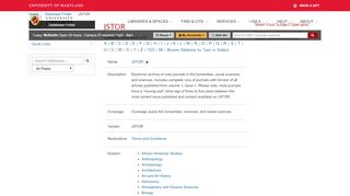 
                            13. JSTOR - DB Finder | UMD Libraries
