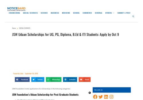 
                            9. JSW Udaan Scholarships for UG, PG, Diploma, B.Ed & ITI Students ...