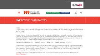 
                            13. Juliano Pinheiro falará sobre Investimentos no curso de Pós ...