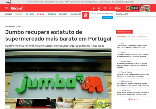 
                            13. Jumbo recupera estatuto de supermercado mais barato em Portugal ...