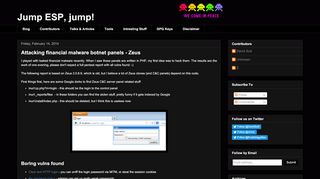 
                            4. Jump ESP, jump!: Attacking financial malware botnet panels - Zeus