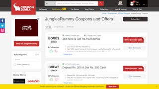 
                            7. JungleeRummy Offers and Coupons | Get Upto Rs.1000 Free today