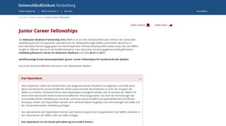 
                            9. Junior Career Fellowships - UniversitätsKlinikum Heidelberg