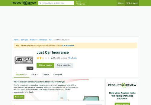 
                            6. Just Car Insurance Reviews - ProductReview.com.au