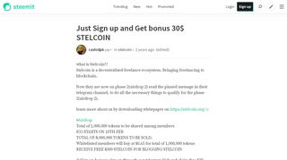 
                            9. Just Sign up and Get bonus 30$ STELCOIN — Steemit