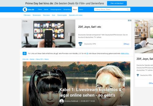 
                            10. Kabel 1: Livestream kostenlos & legal online sehen - so geht's · KINO.de