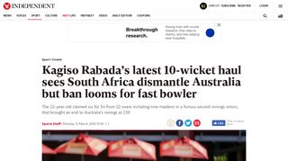 
                            10. Kagiso Rabada's latest 10-wicket haul sees South Africa dismantle ...