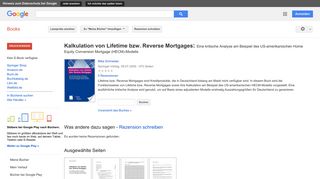 
                            5. Kalkulation von Lifetime bzw. Reverse Mortgages: Eine kritische ...