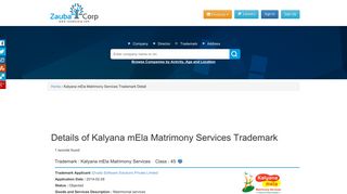 
                            10. Kalyana mEla Matrimony Services Trademark Detail | Zauba Corp