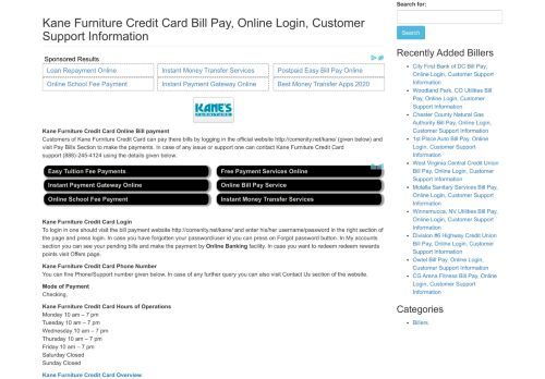 
                            8. Kane Furniture Credit Card Bill Pay, Online Login, Customer Support ...