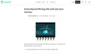 
                            5. kanockpool Mining site will eat your money. — Steemit