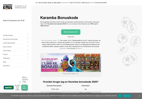 
                            13. Karamba Bonuskode 2019 - Få 120 free spins + 5.000 kr i bonus