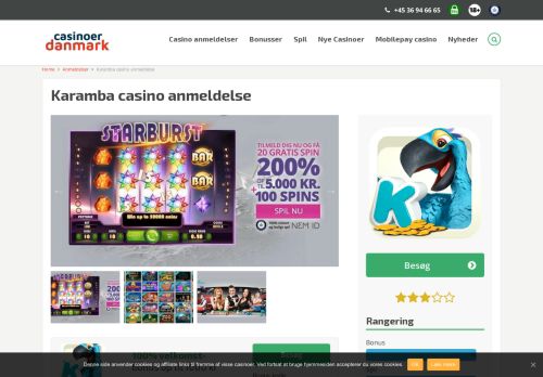 
                            10. Karamba Casino Anmeldelse: 2000 kr. i velkomstbonus + 100 Free ...