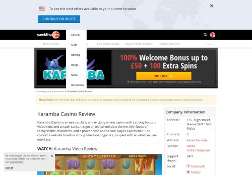 
                            3. Karamba Casino Bonus + Free Spins for the UK - Gambling.com