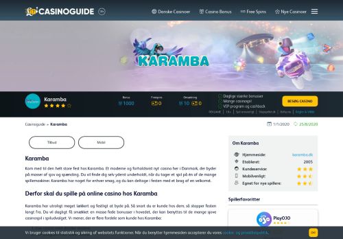 
                            11. Karamba - få 200% bonus op til 5.000 kr igennem CasinoGuide.dk
