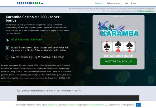 
                            8. Karamba free spins = 100 free spins + 2000 kr i februar 2019
