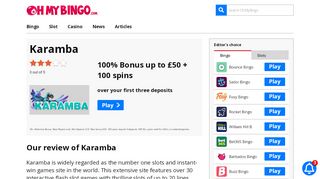 
                            13. Karamba Slots | 100% Bonus + 20 Spins | OhMyBingo