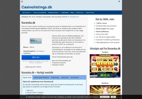 
                            4. Karamba.dk - Få 100 free spins og 3.000 kr. i bonus hos Karamba